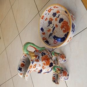 Vintage Mason Ironstone Serpentine Pitcher Jug Set with Bowl